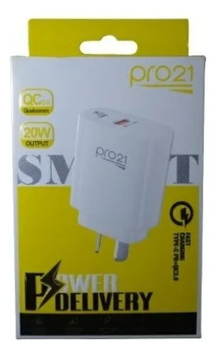 Cargador Celular 20w Ultra Rápido Para Samsung/Motorola | 2 Puertos 1 Usb + 1 Tipo C. Pro 21