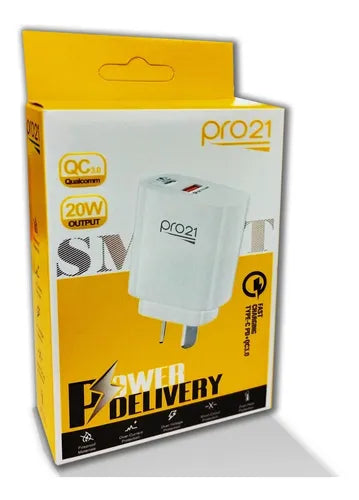Cargador Celular 20w Ultra Rápido Para Samsung/Motorola | 2 Puertos 1 Usb + 1 Tipo C. Pro 21